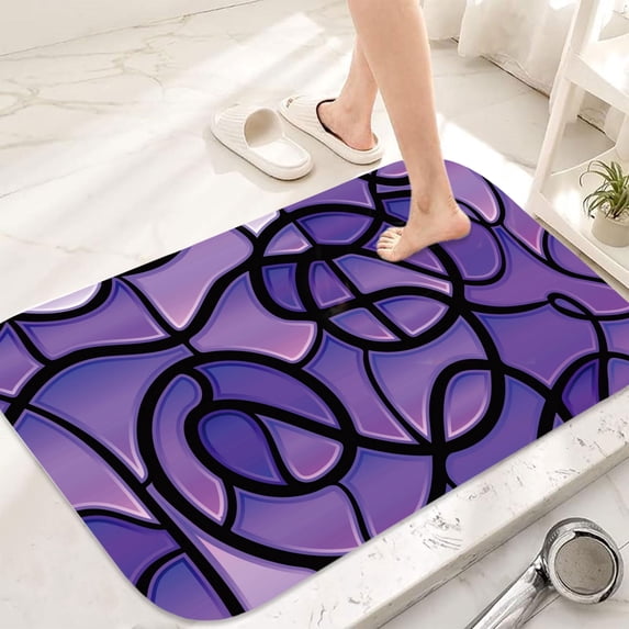 Purple Line Abstract Flannel Bath Mat 16x24 Inches, Soft Absorbent Non-Slip Bathroom Rug, Machine Washable Floor Mat for Shower