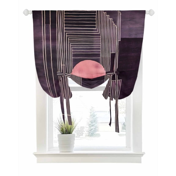 Purple Line Geometric Tie Up Curtains for Window, Thermal Insulted Balloon Shade Adjustable Rod Pocket Curtains Valance Panels for Kitchen Bathroom Cafe 52 x 45 Circle Abstract Art
