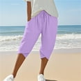thumbnail image 1 of Purple Linen Pants Women's Knee Length Short Pants Ladies Loose Casual Solid Color Shorts Sweatpants Womens Fashion, 1 of 6