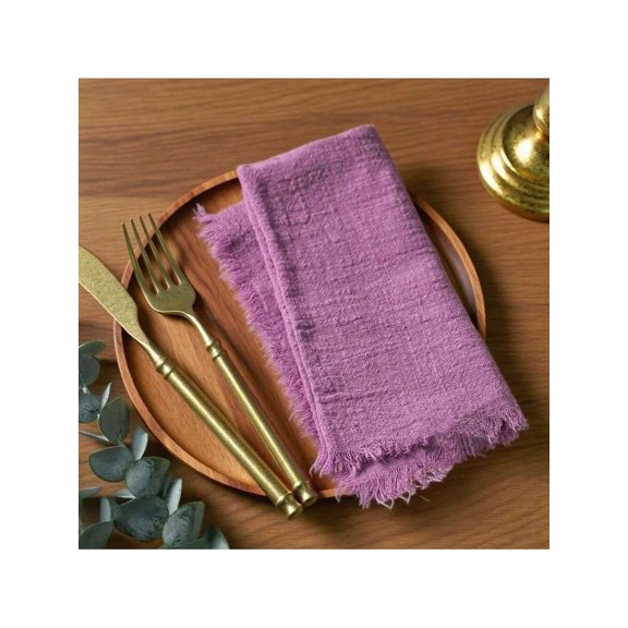 Purple Linen-Style Frayed Edge Table Napkin For Sophisticated Dining Ensemble
