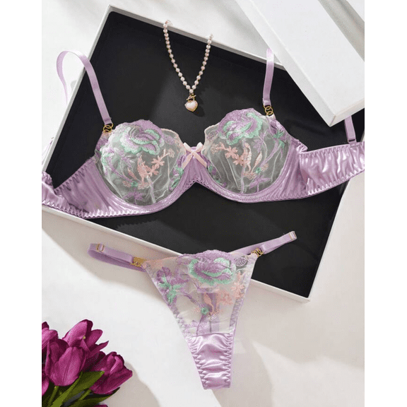 Purple Lingerie Set Spring Floral