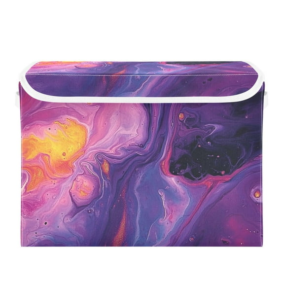 Purple Liquid Abstraction Large Storage Bins with Linen Collapsible Lid Storage Box 16.7 x 12.6 x 11.8in