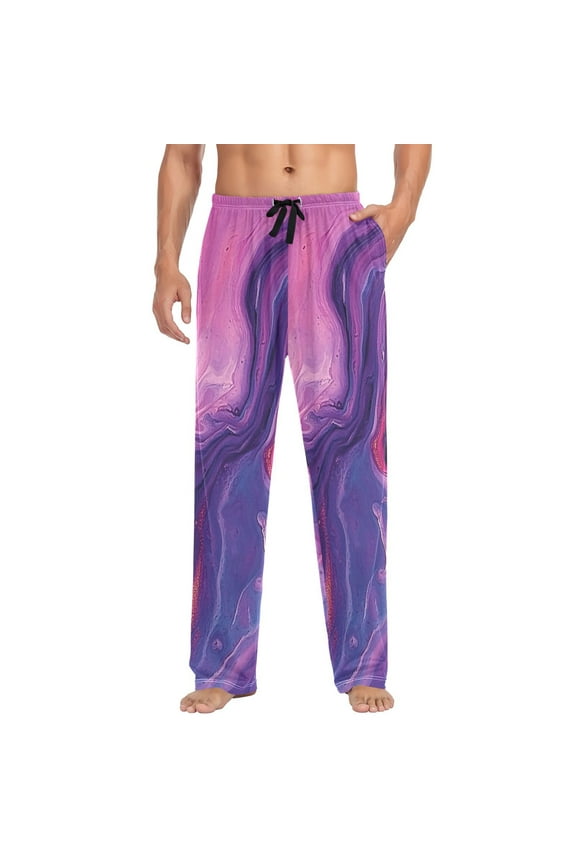 Purple Liquid Abstraction Mens Cotton Pajama Pant Sleep and Lounge Bottons with Pockets