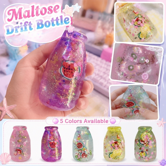 Purple Liquid Motion Bottle Sensory Squeeze Toy with Glitter and Watermelon Design, Squishy Relaxation Squeeze Toy for Relaxation and Focus