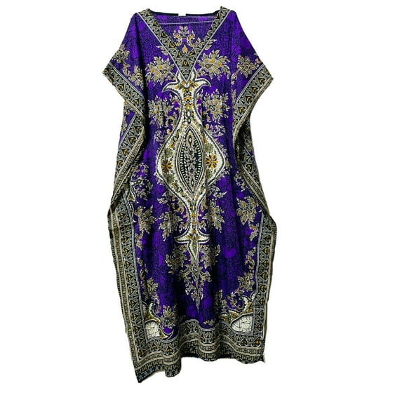 Purple Long-Kaftan-dress-Hippy-Boho-Maxi-One-Women-india-caftan-Tunic--Dress-Night-Gown