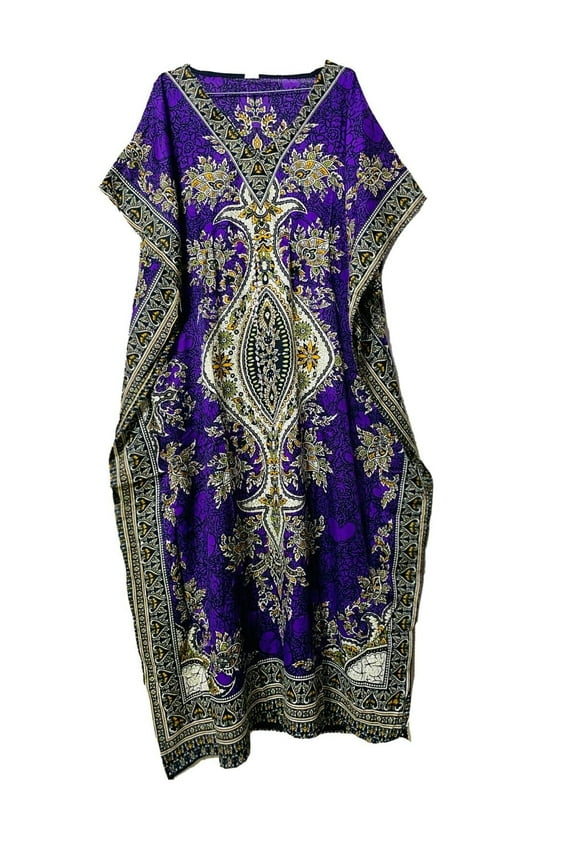 Purple Long-Kaftan-dress-Hippy-Boho-Maxi-One-Women-india-caftan-Tunic--Dress-Night-Gown