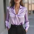 thumbnail image 1 of Purple Long Sleeve Shirts for Women Satin Cowl Neck Blouse Elegant Long Sleeve Work Shirt Top for Women, 1 of 4