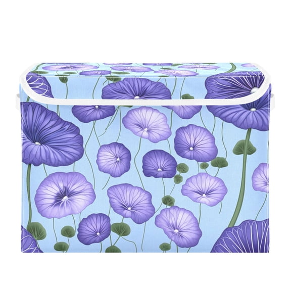 Purple Lotus Leaf Figure Large Storage Bins with Linen Collapsible Lid Storage Box 16.7 x 12.6 x 11.8in