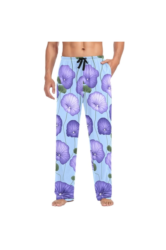 Purple Lotus Leaf Figure Mens Cotton Pajama Pant Sleep and Lounge Bottons with Pockets