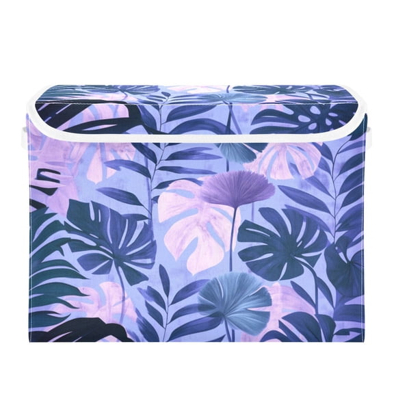 Purple Lotus Leaf Large Storage Bins with Linen Collapsible Lid Storage Box 16.7 x 12.6 x 11.8in