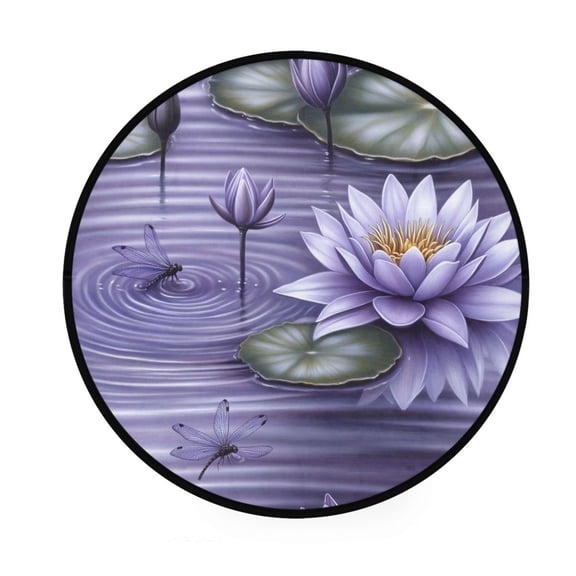 Purple Lotus Pattern Memory Foam Bath Mat 36" Absorbent Rug with Non Slip Base and 4 Bonus Pads