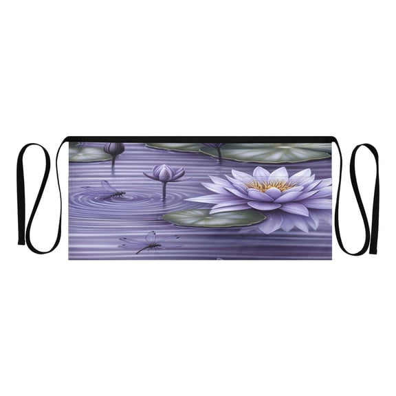 Purple Lotus Pattern Multi Pocket Short Apron Waterproof, Adjustable 96.5in Belt for various occasions