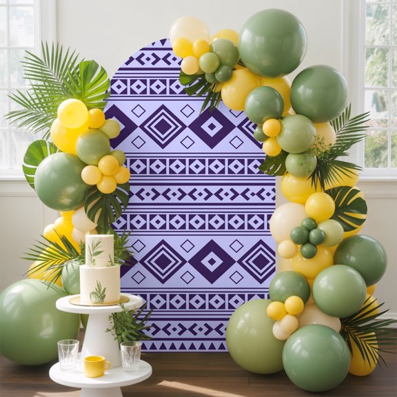 Purple Lozenge Arch Backdrop Cover 5 FT, Pastel Boho Geometric Striped Folk Farm Lavender Wedding Arch Cover Stretchy Backdrop Stands Covers for Birthday Party Ceremony Banquet Decor