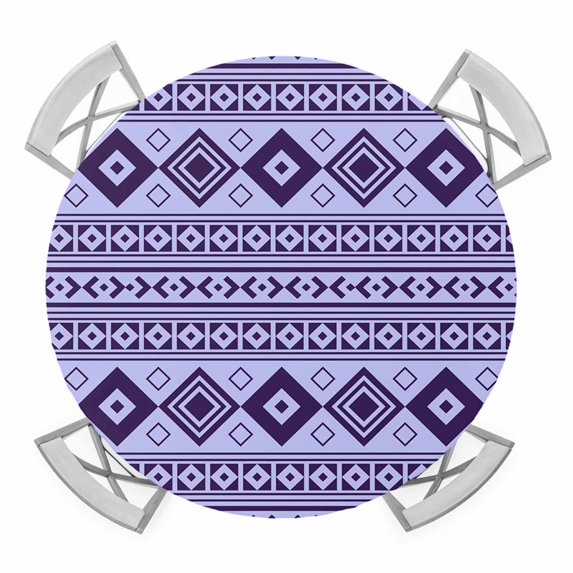 Purple Lozenge Round Table Cover, Pastel Boho Geometric Striped Folk Farm Lavender Waterproof Fitted Tablecloths for 45"-54" Tables, Washable Picnic Table Cover for Camping Dining Indoor Outdoor