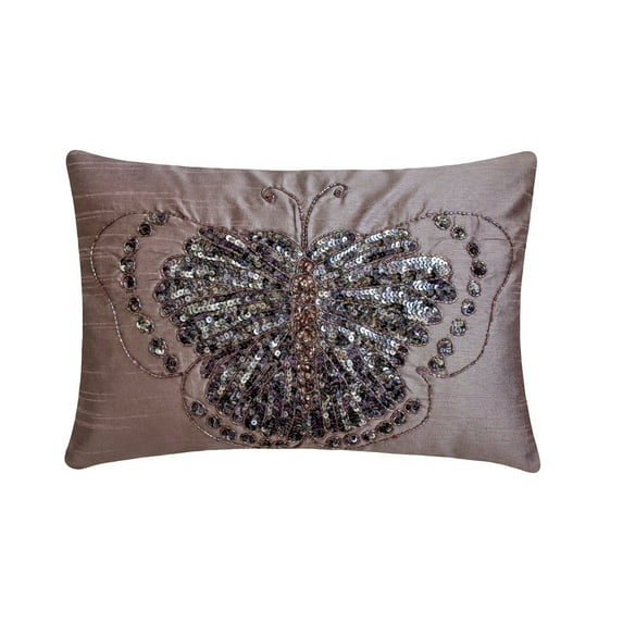 Purple Lumbar Pillow Cover, 12x26 inch (30x65 cm) Lumbar Pillow Cover, Sequins Butterfly Design Sparkly Glitter Lumbar Pillow Cover, Silk Floral Contemporary - Purple Glitter Wings