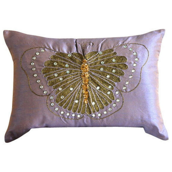 Purple Lumbar Pillow Cover, Butterfly Theme Crystals Sparkly Glitter Pillows Cover, 12x14 inch (30x35 cm) Lumbar Pillow Cover, Rectangle Silk Lumbar - Embroidered Butterfly