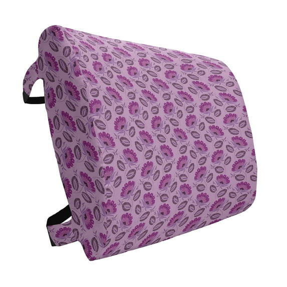 Purple Lumbar Pillow, Floral Composition Damask Inspired Illustration of Nature Victorian, Soft Back Cushion for Office Chairs with Adjustable Straps, 14" x 13", Purple Lilac Dark Purple, by Ambesonne