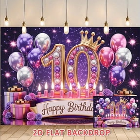 Purple Luxury 10th Birthday Backdrop,Party Photography Decor Background Wall,Perfect For Birthday Banquet Scene Decoration Hanging Cloth