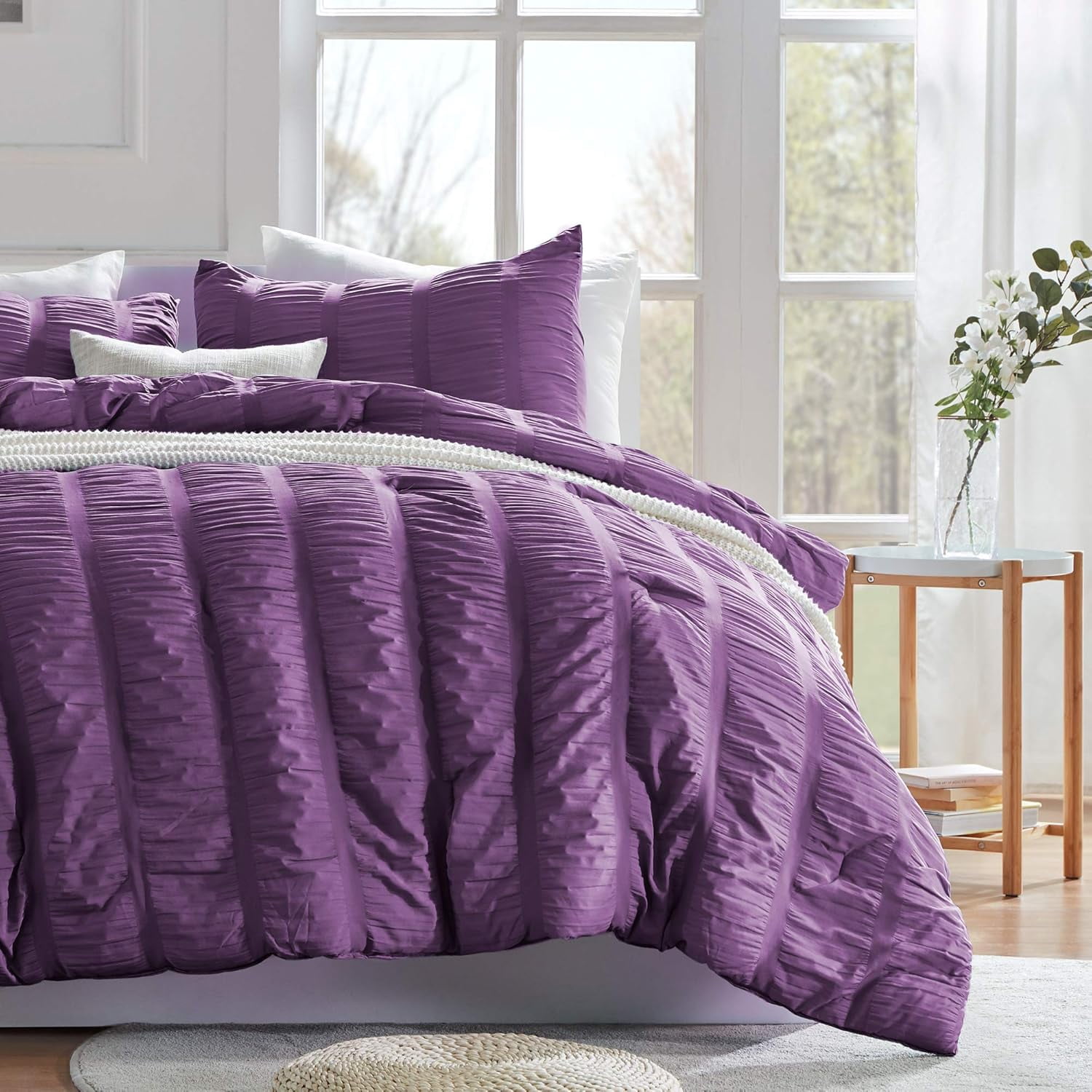 Purple Luxury Seersucker King Size 3-Piece Comforter Set, Soft ...