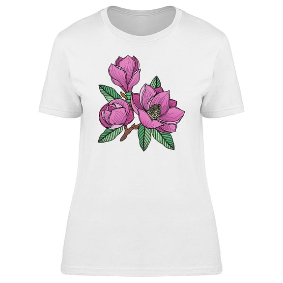 Purple Magnolias And Leaves T-Shirt Women -Image by Shutterstock, Female Large