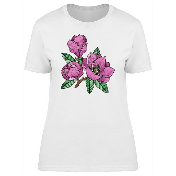 Purple Magnolias And Leaves T-Shirt Women -Image by Shutterstock, Female Large