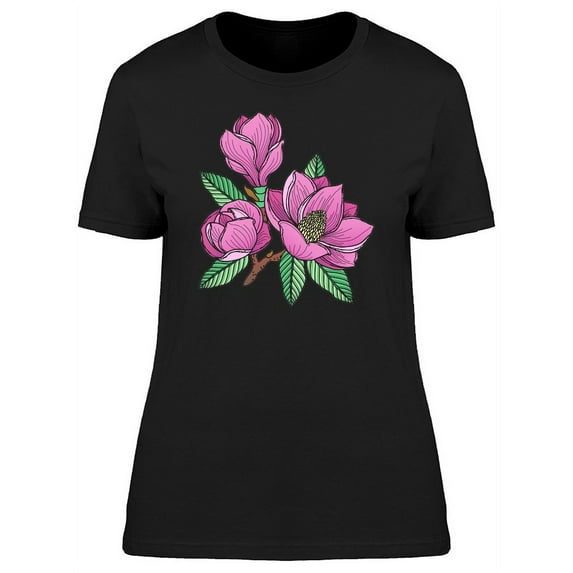 Purple Magnolias And Leaves T-Shirt Women -Image by Shutterstock, Female Medium