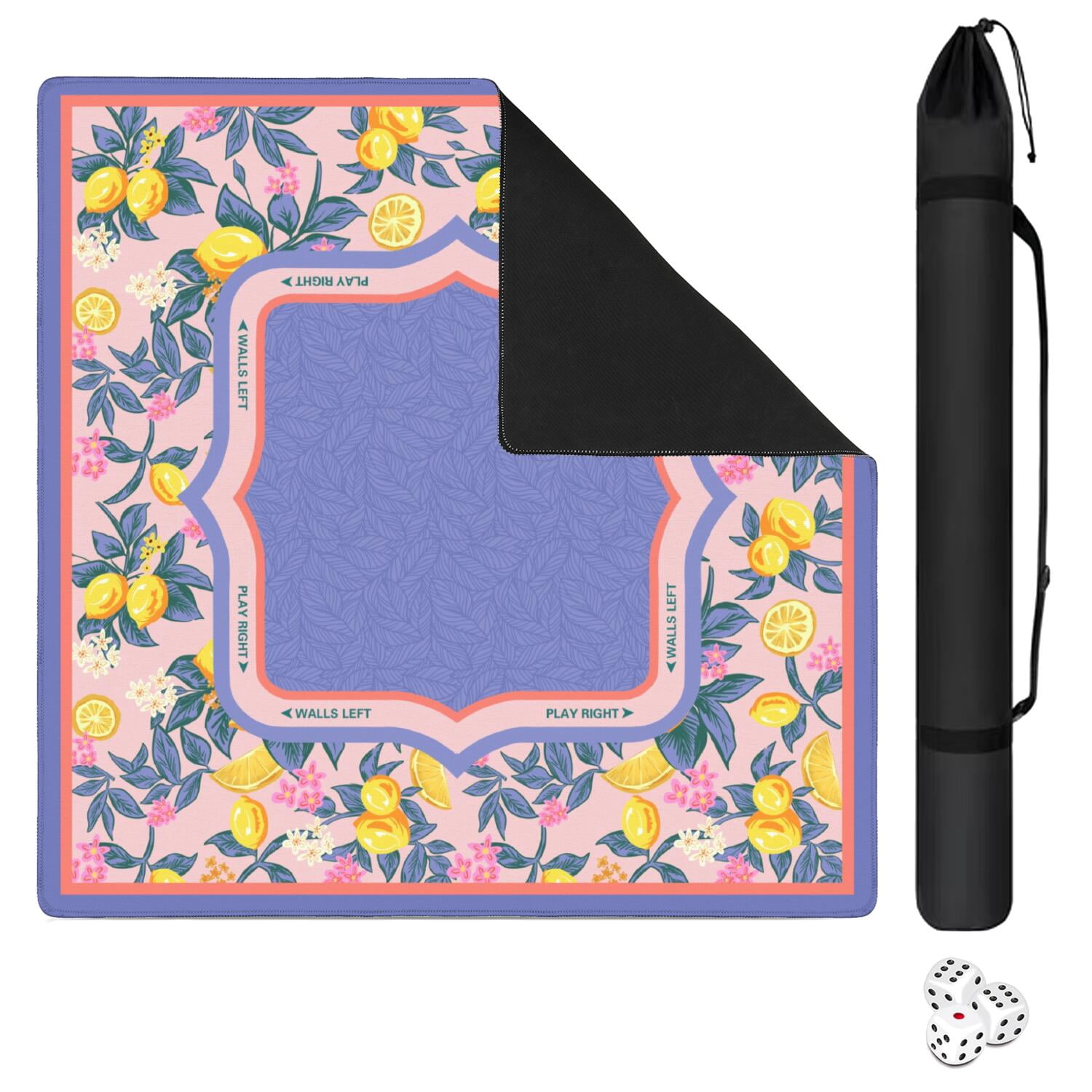 Purple Mahjong Mat for Table, 31.5*31.5in Anti Slip American Mahjong Table Cloth, Noise Reduction, Neoprene Mah jongg Mat with Carrying Bag & 3 Dices, Mahjong Set Gift, Board Tile Games Mats, Lemon02