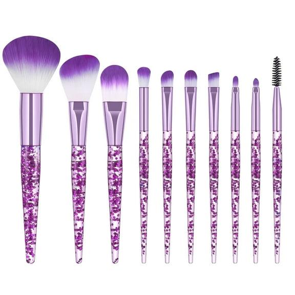 Purple Makeup Brushes Set 10pcs Glitter Makeup Brush Set Foundation Powder Concealers Eye Shadows Blush Face Eye Lip Brushes