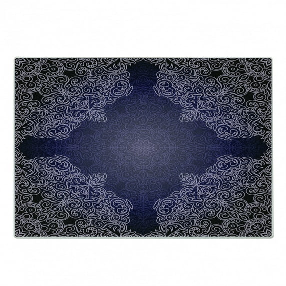 Purple Mandala Cutting Board, Oriental Lacework Mandala with Abstract Floral Motifs, Decorative Tempered Glass Cutting and Serving Board, Small Size, Purple Grey Pale Mauve, by Ambesonne