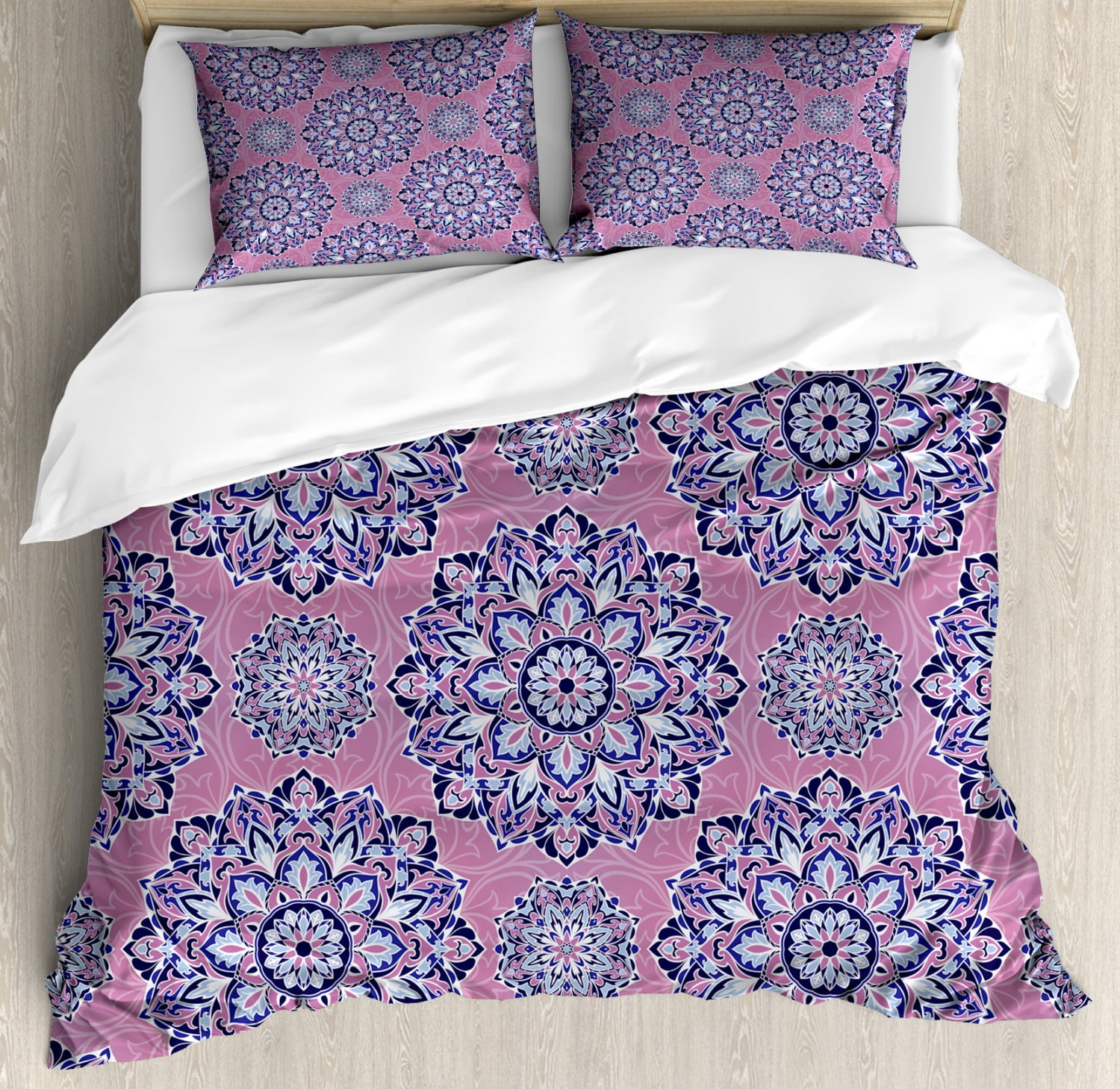 Queen Dried Rose Pale Blue Mandala Duvet Cover Set