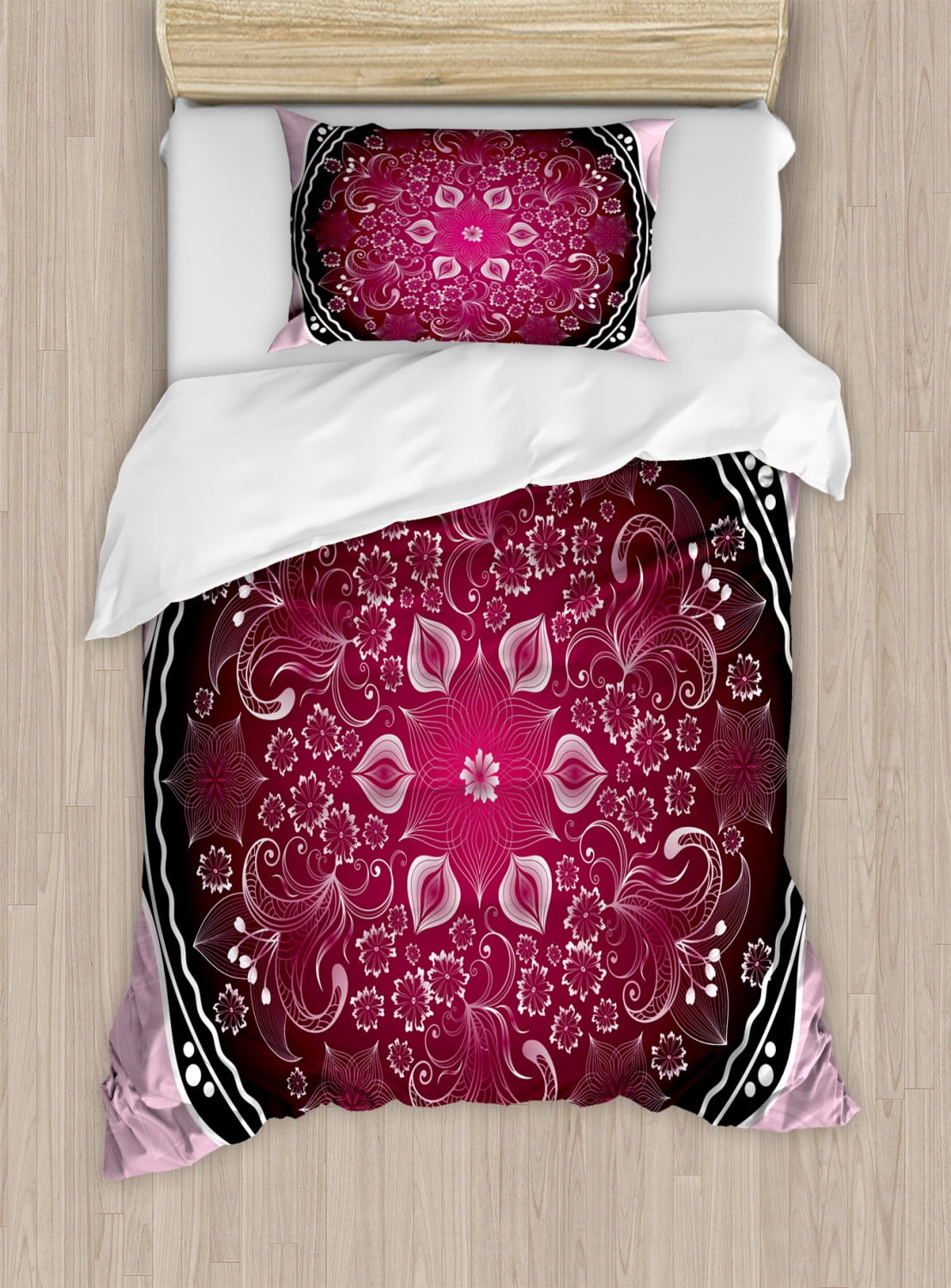 Twin Size Maroon and Pink Mandala Duvet Cover Set