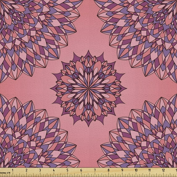 Ambesonne Purple Mandala Fabric by the Yard Upholstery, Boho Filigree Art, 2 Yards, Coral Fuchsia