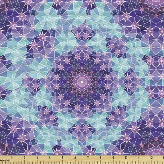 Ambesonne Purple Mandala Fabric by the Yard Upholstery, Mosaic Fractal, 10 Yards, Sky Blue Mauve