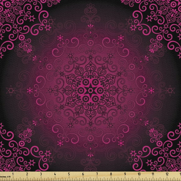 Ambesonne Purple Mandala Fabric by the Yard Upholstery, Psychedelic Boho, 5 Yards, Maroon Magenta