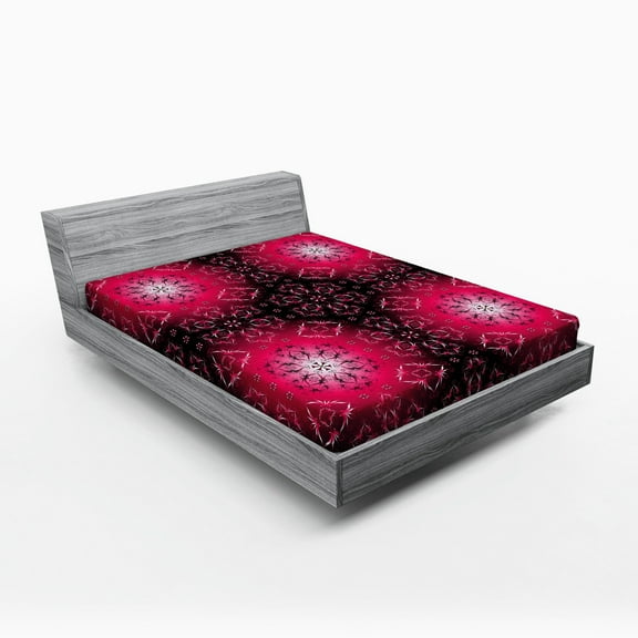 Ambesonne Purple Mandala Fitted Sheet, Psychedelic Ethnic, Queen Size, Maroon Hot Pink