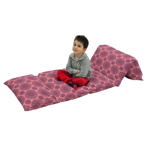 Purple Mandala Floor Pillow Lounger Cover, Filigree Art Inspired Bohemian and Oriental Display, Nap Mat Printed Fabric Case for 5 Pillows, 88" x 36", Coral Fuchsia, by Ambesonne