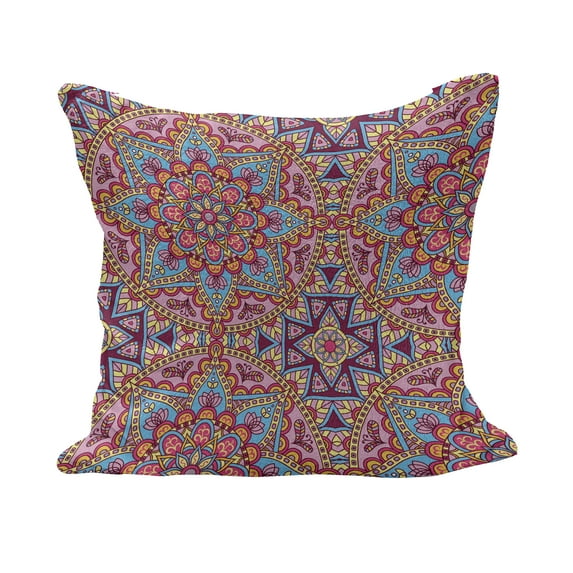 Purple Mandala Fluffy Throw Pillow Cushion Cover, Hippie Style Eastern in Moroccan Vivid Tones Motif, Decorative Square Accent Pillow Case, 28" x 28", Multicolor, by Ambesonne