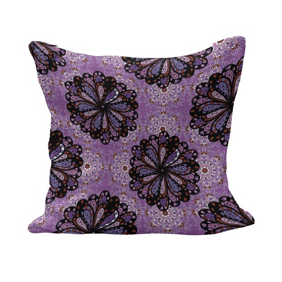 Purple Mandala Fluffy Throw Pillow Cushion Cover, Vintage Beauty Boho Round Motif Art Inspiration Design, Decorative Square Accent Pillow Case, 28" x 28", Black Redwood Violet, by Ambesonne