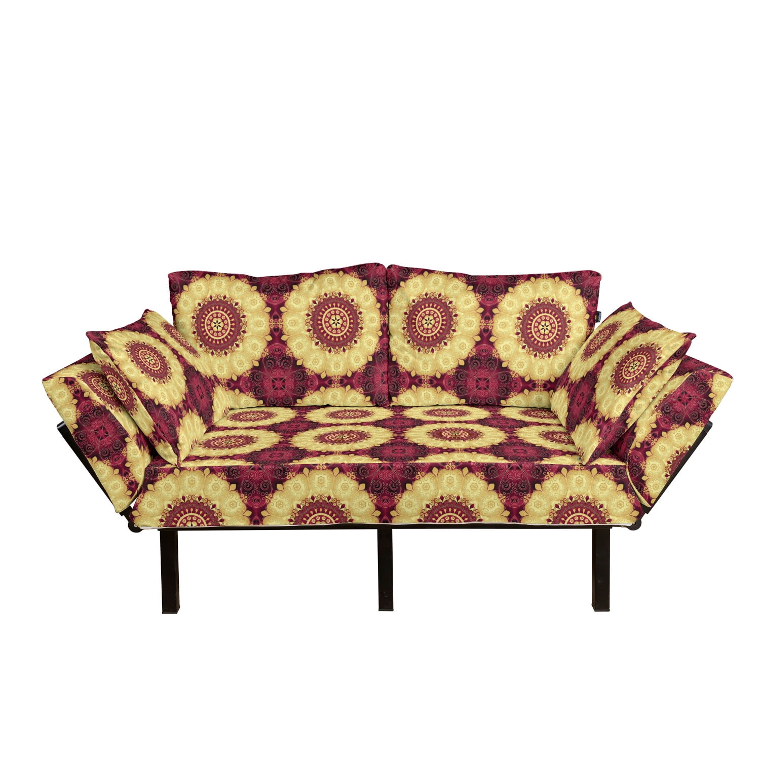 Purple Mandala Futon Couch, Pattern with Baroque Victorian Featured Old