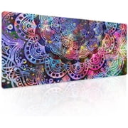 Purple Mandala Gaming Mouse Pad XL Pink Blue Green Abstract Art Extended Big Large Desk Mat Non-Slip Rubber Base Stitched Edge Long Keyboard Mousepad for PC Computer Laptop,31.5 11.8 in