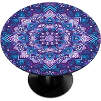 Purple Mandala Pretty Ethnic Round Tablecloths with Elastic Edge Fitted Round Table Cloth Small Wipeable Washable Circle Table Covers for Dinner Patio Party Indoor Outdoor Kitchen Decor (Fit 36-44 In)