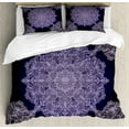 thumbnail image 1 of Purple Mandala Queen Size Duvet Cover Set, Bohemian Floral Pattern with Continuous Round Mandalas Concept, Decorative 3 Piece Bedding Set with 2 Pillow Shams, Pale Mauve and Indigo, by Ambesonne, 1 of 3