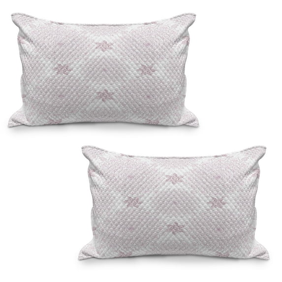 Purple Mandala Quilted Pillowcover Set of 2, Victorian Damask Style Vintage Pattern with Rococo Effect Print, Standard Queen Size Pillow Cover for Bedroom, 36" x 20", Pale Pink White, by Ambesonne
