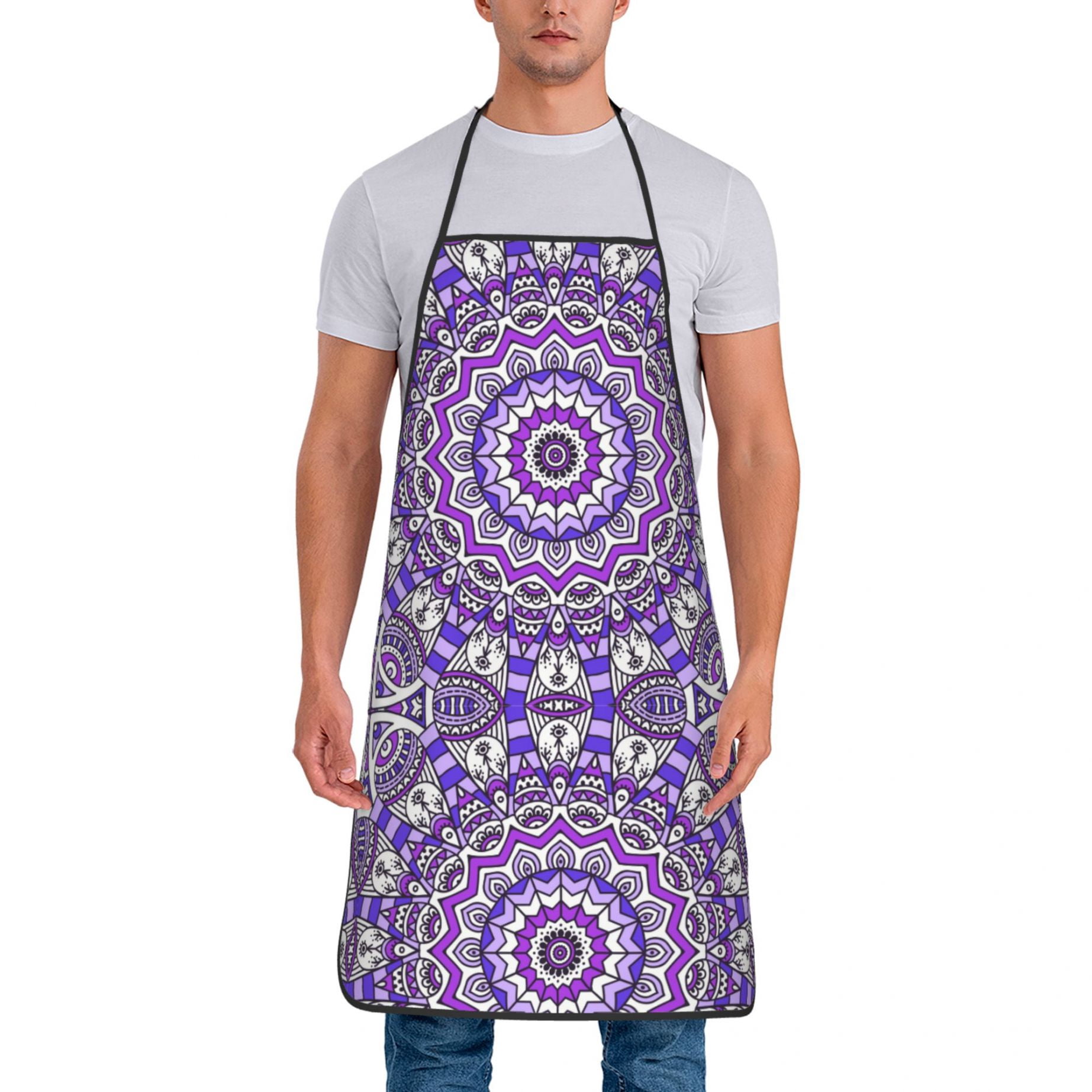Purple Mandala Seamless Pattern Aprons for Women Men Waterproof Apron ...