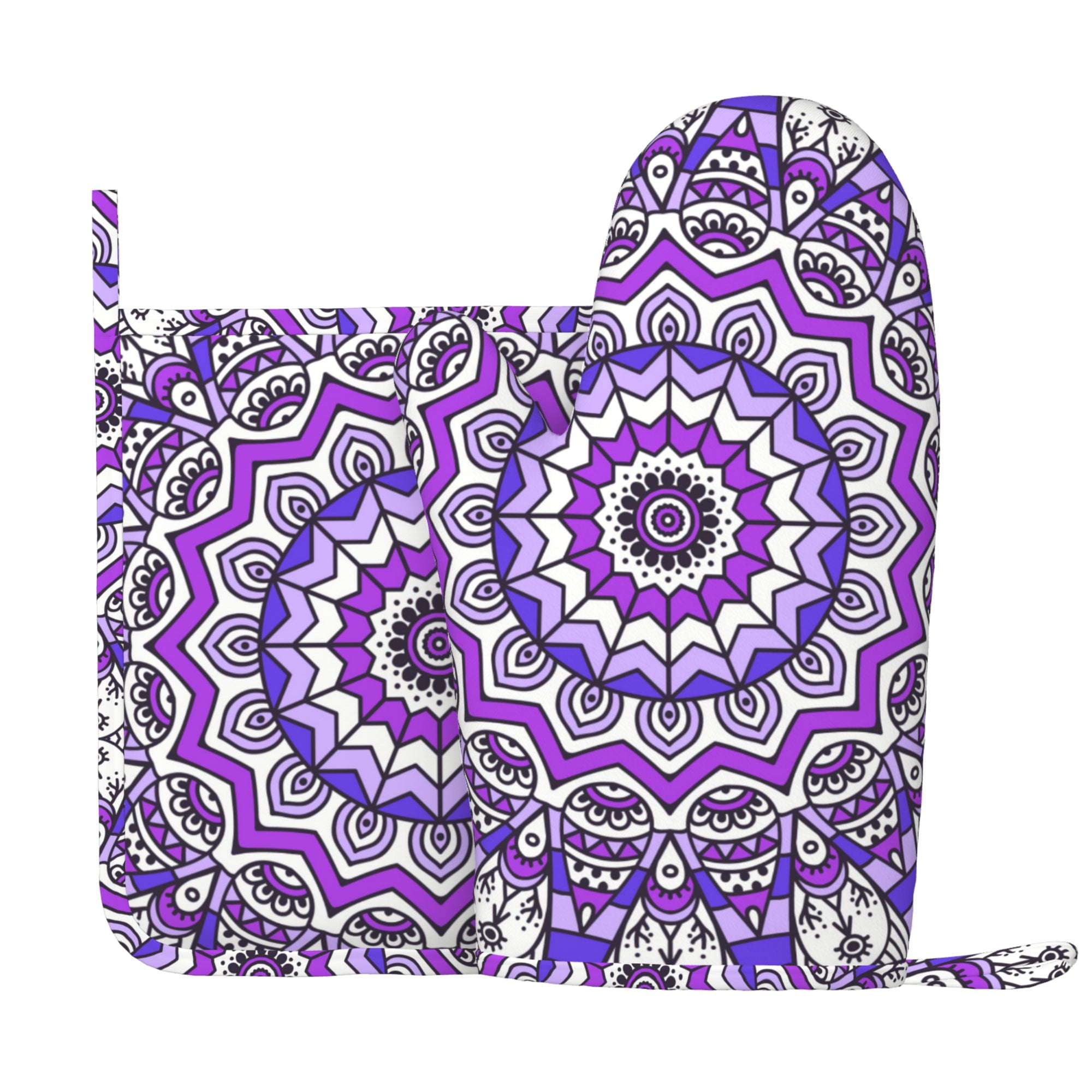 Purple Mandala Seamless Pattern Oven Mitts Pot Holders Set Non-Slip ...