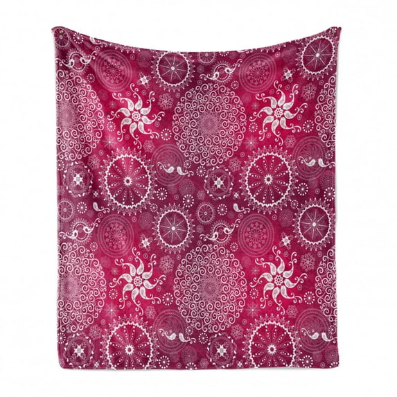 Purple Mandala Soft Flannel Fleece Throw Blanket, Bohemian Vintage Flower and Anatolian Turkish Featured Pattern, Cozy Plush for Indoor and Outdoor Use, 70" x 90", White Magenta, by Ambesonne