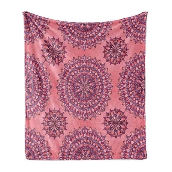 Purple Mandala Soft Flannel Fleece Throw Blanket, Filigree Artwork Inspired Bohemian and Oriental Display, Cozy Plush for Indoor and Outdoor Use, 50" x 60", Coral Fuchsia, by Ambesonne