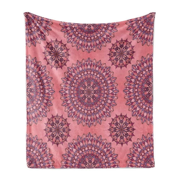 Purple Mandala Soft Flannel Fleece Throw Blanket, Filigree Artwork Inspired Bohemian and Oriental Display, Cozy Plush for Indoor and Outdoor Use, 50" x 70", Coral Fuchsia, by Ambesonne