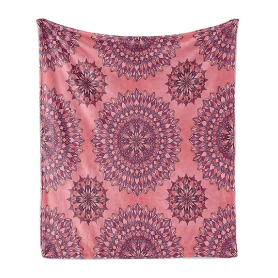Purple Mandala Soft Flannel Fleece Throw Blanket, Filigree Artwork Inspired Bohemian and Oriental Display, Cozy Plush for Indoor and Outdoor Use, 50" x 70", Coral Fuchsia, by Ambesonne