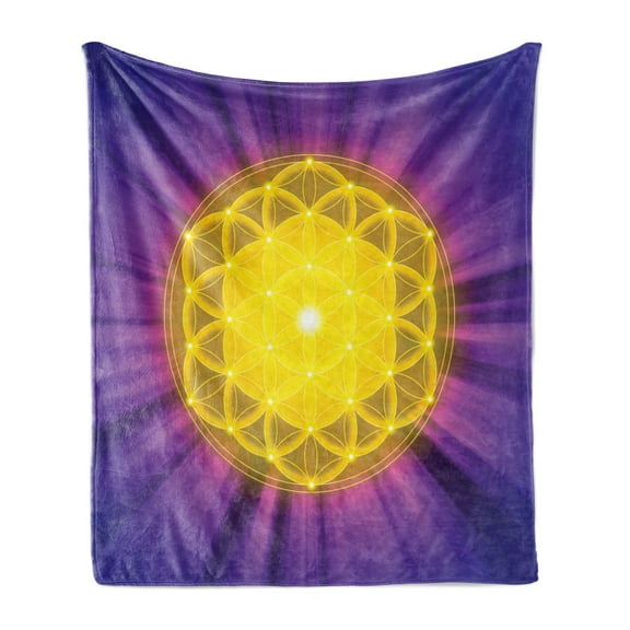 Purple Mandala Soft Flannel Fleece Throw Blanket, Geometry Themed Print Flower of Life Motif with Purple Shade Rays, Cozy Plush for Indoor and Outdoor Use, 50" x 60", Multicolor, by Ambesonne